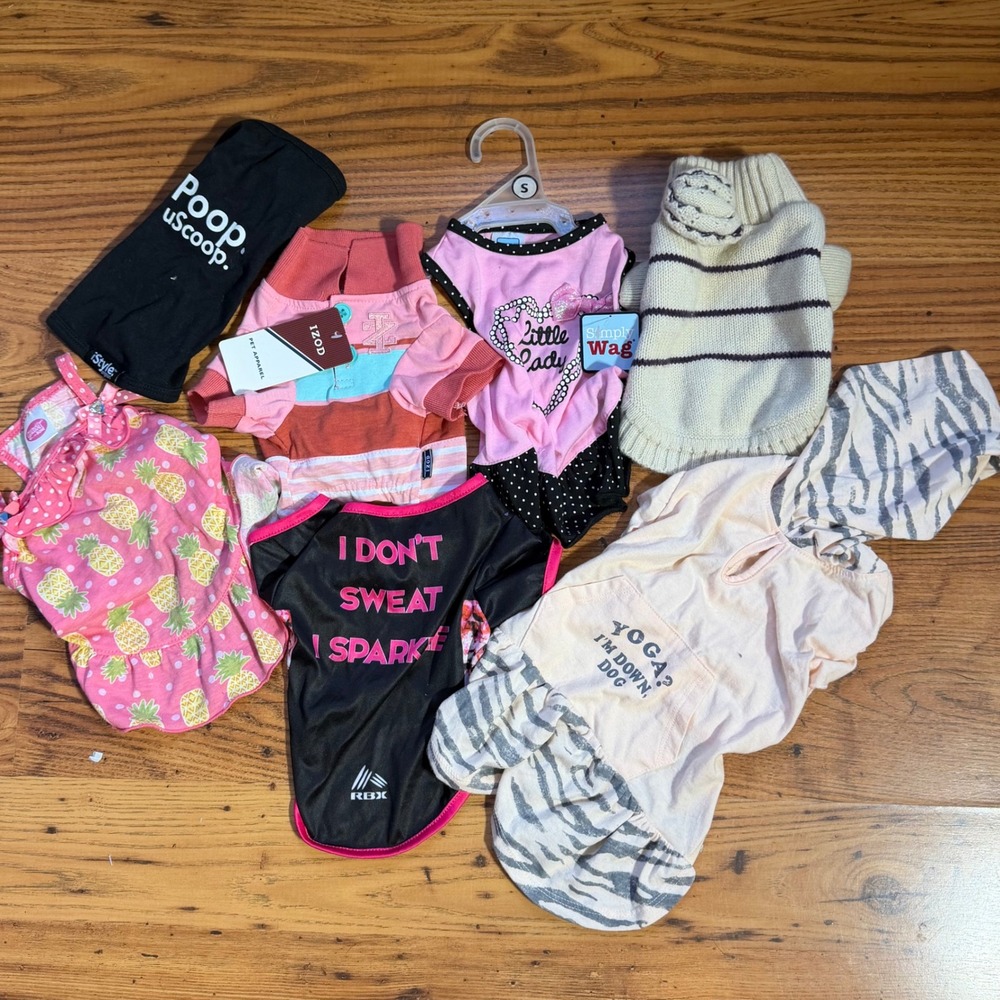 Small Dog Clothing Lot 7pc IZOD RBX Simply Wag Sweater Dresses Shirts Pink S